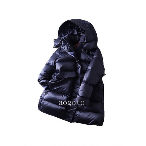 95% White Down Blue Down Jacket Women's Hooded Mid Long Goose Down Jackets - 第 5/13 張圖片