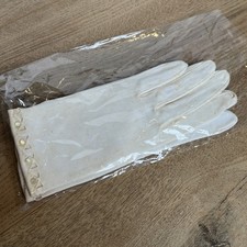 VTG Van Raalte Wrist Gloves Cotton Cutwork White Sz 7.5 Mother of Pearl Buttons