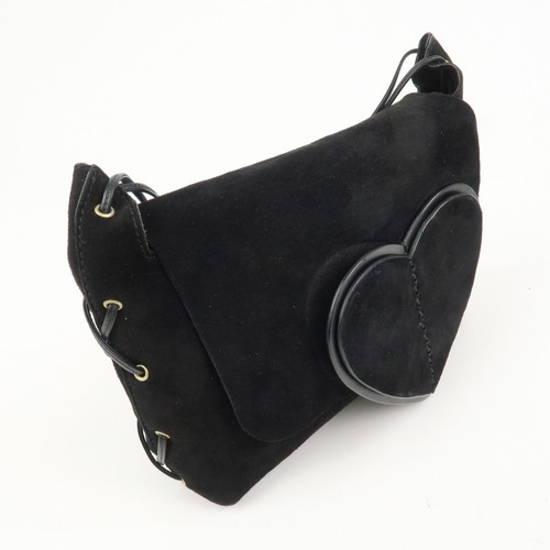 Authentic GUCCI Suede Leather Heart Shoulder Bag Black 95107 Used F/S - Picture 4 of 21