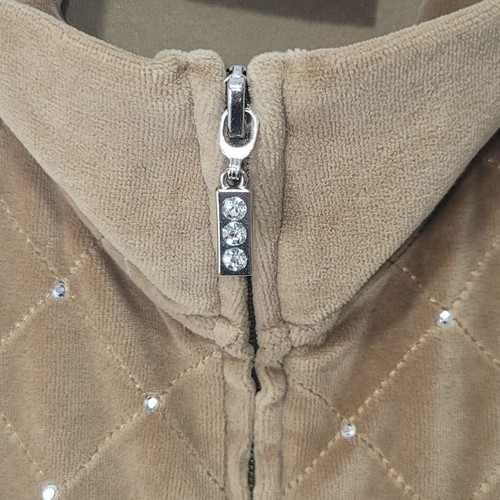 Quaker Factory Rhinestone Studded Full Zip Up Brown Velvet Vest Women's Sz Small - Picture 2 of 18