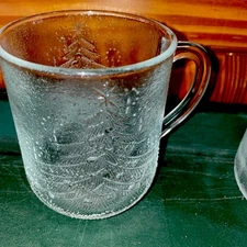 Set of 2 Duralex 11oz Christmas Tree Mugs Clear Glass Embossed Cups France