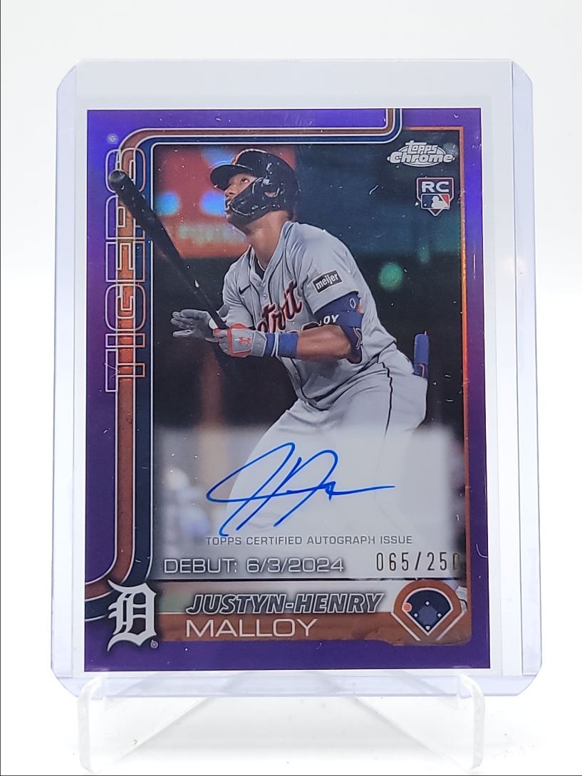 JUSTYN-HENRY MALLOY 2025 TOPPS CHROME UPD ROOKIE DEBUT PURPLE AUTO /250 Q4920