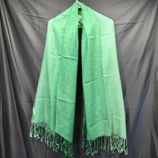 Pashmina Green Cashmere Wool  Silk Paisley Design Shawl Scarf Tassel 26x71