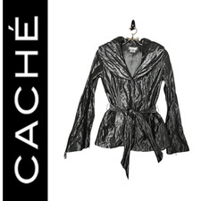 Vintage CACHE Metallic Gray Iridescent Crinkled Shawl Collar Jacket