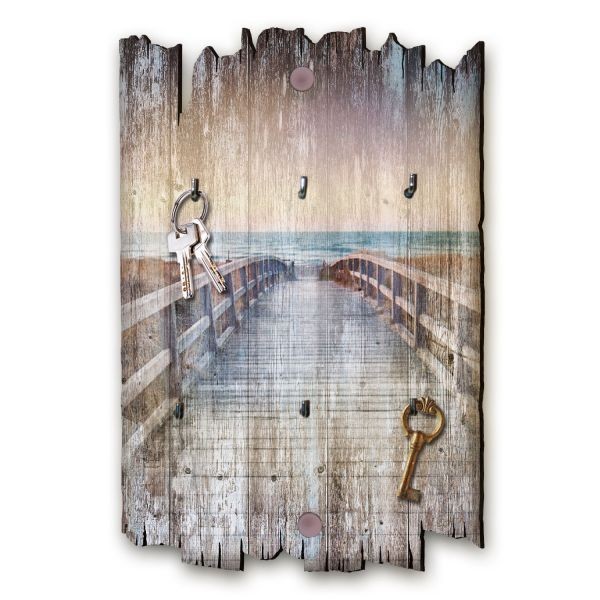 Meerblick - SchlüSselbrett Aus Holz Im Shabby Chic Mit 6 Haken, Handgemacht-image
