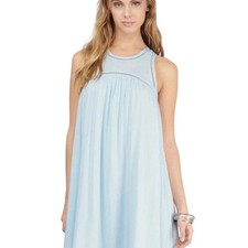 TOBI Womens Small 100% Cotton Light Blue Sleeveless Back Zip Babydoll Mini Dress