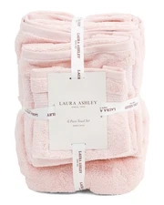 Laura Ashley 6pc Aubrey Pink Petal 100% Cotton Towel Set Zero -Twist  NEW