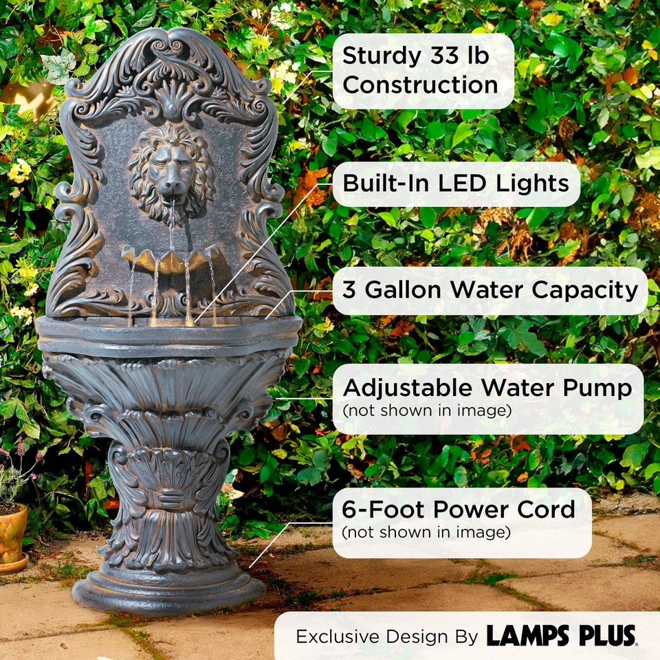 Imperial Lion Acanthus Rustic Outdoor Floor Wall Water Fountain LED Light 50" - Image 3 of 4