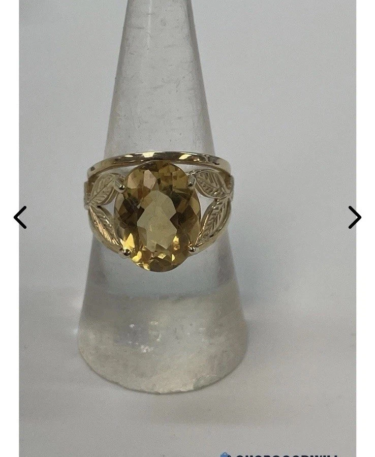 Hermoso Anillo Hoja Oro Amarillo 14k. Piedra citrina. Talla 7,25-7,5. 5,7 g Foto 4 de 4