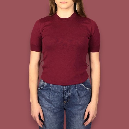 Fendi, Maglione donna Fendi vintage rosso lana vergine manica corta (40) Made in Italy