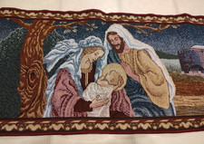 Nativity Scene Tapestry Christmas Table Runner Baby Jesus Holy Family 70"