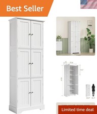 Bathroom Storage Cabinet Tall with 6 Doors Adjustable Shelves Freestanding White