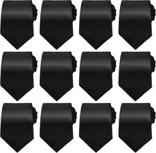 12 Packs Men's Tie Bulk Black Ties for Men Solid Color Men's Neckties Satin