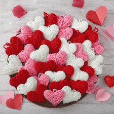 24 Pcs Valentine Felt Heart Ornaments, Red White Small Heart Hanging Valentine D