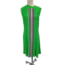 Vintage Gino Paoli Dress Italy Green Stripe Mod Sleeveless Size 10