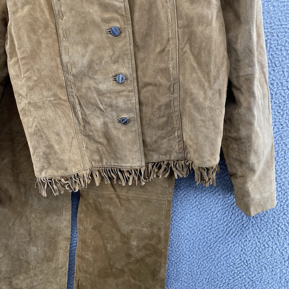 VINTAGE JouJou Jacket Pants Set Women Medium Brown Suede Leather Fringe Western - Image 4 of 4