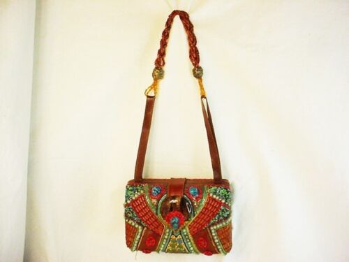 Vtg Mary Frances Beaded Purse Hand Bag Turquoise Embellished Missing Beads Read