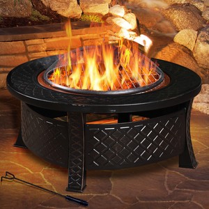 Outdoor 3 In 1 BBQ Firepit Brazier Round Stove Patio Heater