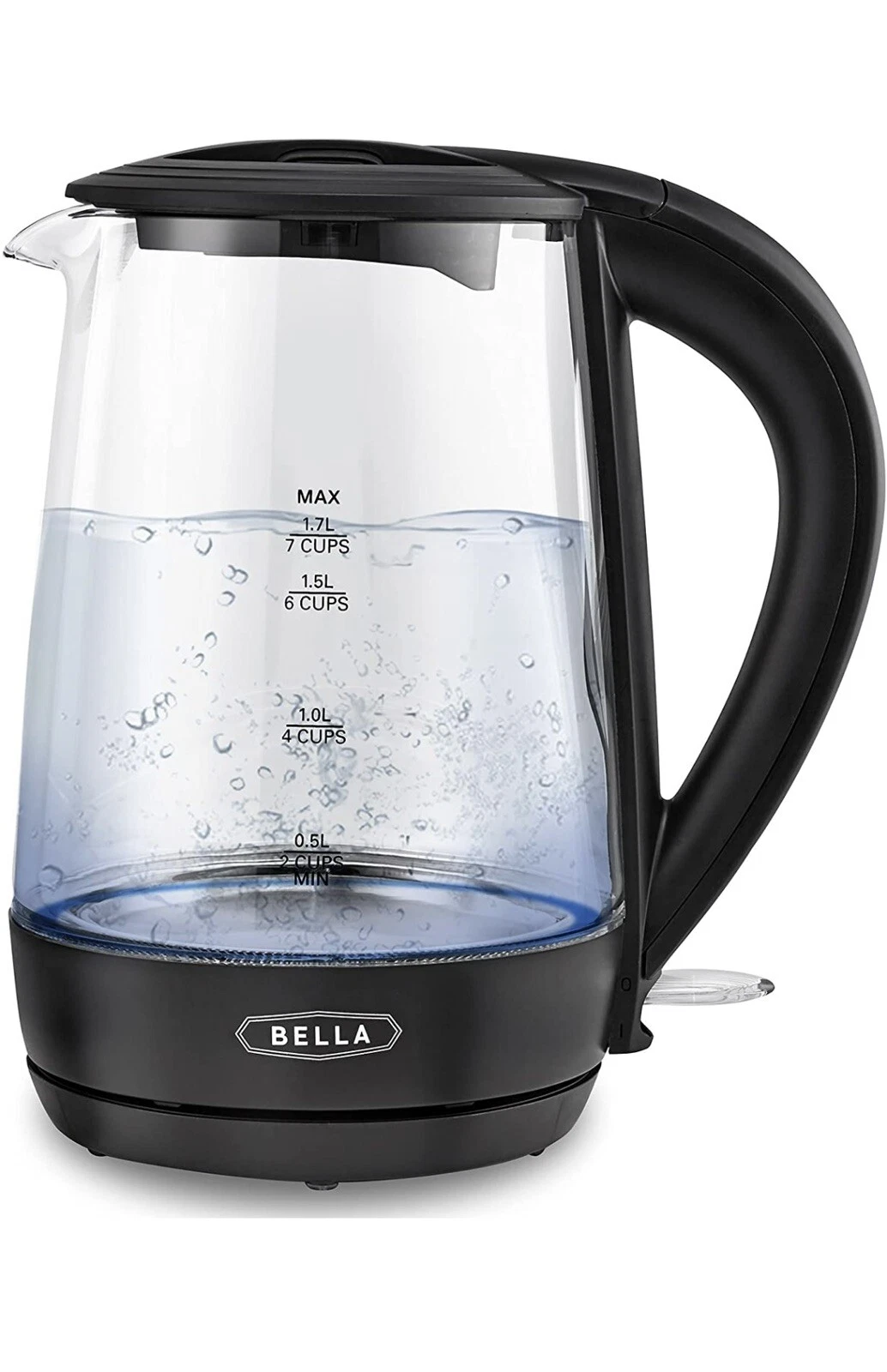 BELLA 1.7 Liter Glass Electric Kettle, quickly boil 7 cups of water in 6-7 min