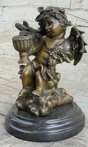 Cherub Angel Holding Celebration Cup 8.5" Bronze Stone Candleholder Sculpture - 第 3/7 張圖片