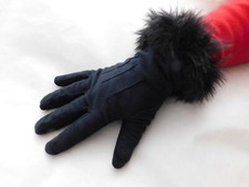 Black Faux Suede Faux Fur Womens Gloves Dress or Casual Soft Warm Lined Sweet