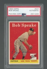1958 Topps Bob Speake San Francisco Giants #437 Signed Auto PSA Authentic Slab