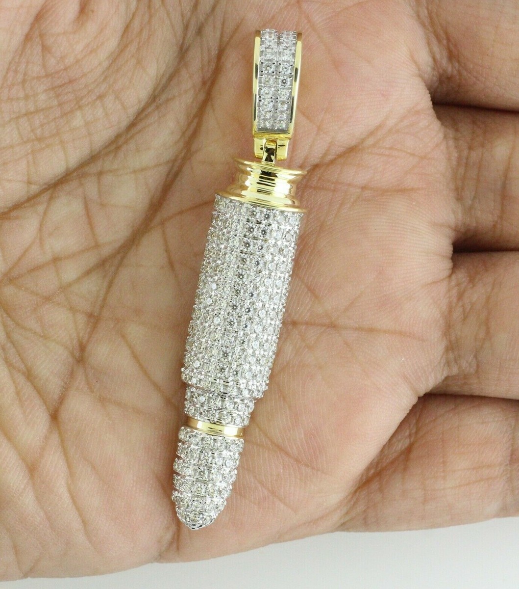 BULLET SHAPE CHARM PENDANT CT REAL ROUND CUT DIAMOND 10K