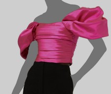  413 Rozie Corsets Womens Pink Puff Sleeve Draped Taffeta Corset Top FR 38/US S
