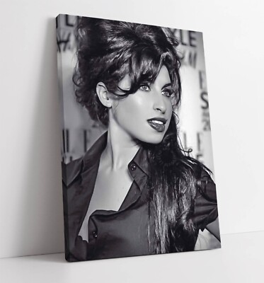 MUSIKERIN AMY WINEHOUSE BW - TIEF GERAHMTES LEINWANDBILD WANDBILD PAPIERDRUCK - SCHWARZ