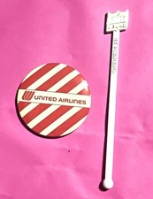 Lot vintage United Airlines Button Pin And Stirrer/Swizzle Stick