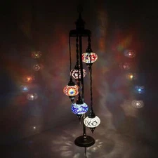 Turkish Moroccan Glass Mosaic Multicolour Tiffany Floor Lamp Light 5 Large Globe