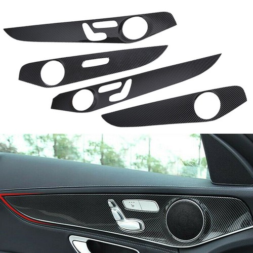 Carbon Fiber Look Door Panel Cover Trim Fit For Mercedes CClass W205