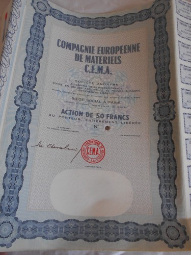 Vintage Aktienzertifikat Aktien Anleihen Aktionen C.E.M.A Europeene materiels - Bild 3 von 4