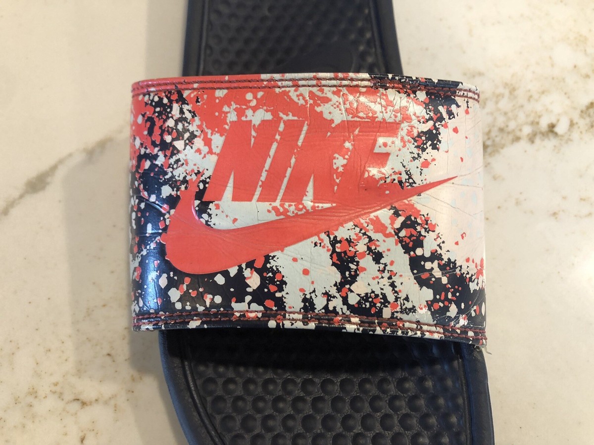 NIKE Women's Benassi Jdi Print Paint Splattered Pink Swoosh Slides