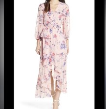 Eliza J Floral Print High Low Wrap Maxi Dress Pink Plus Size 16W 16 Wide Q2