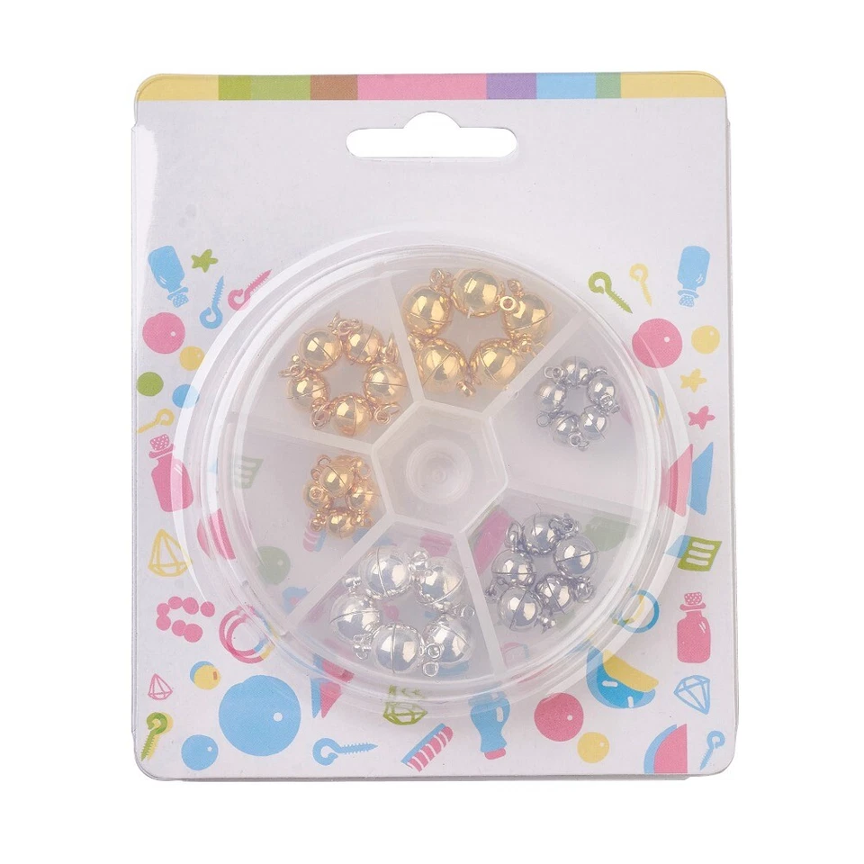 30 Sets/Box Brass Ball Magnetic Clasps Smooth Closure Findings Platinum & Gold - Image 3 of 3