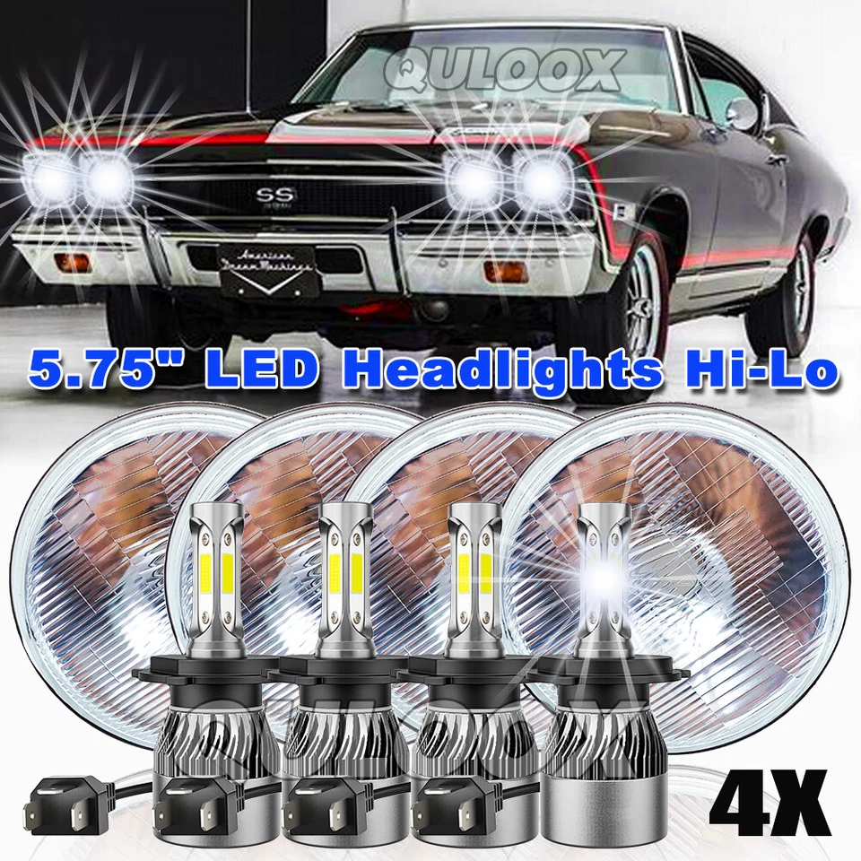 Fit Mercedes-Benz 380SL 450SL 560SL 4PCS 5.75" Round LED Headlights Hi/Lo Beam - Image 2 of 4
