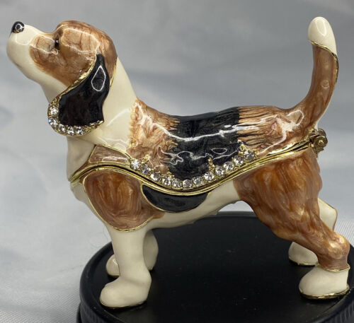 Vtg Kingspoint (?) Enameled Beagle Dog Trinket Box Bejeweled Crystal Great Gift - Afbeelding 1 van 9