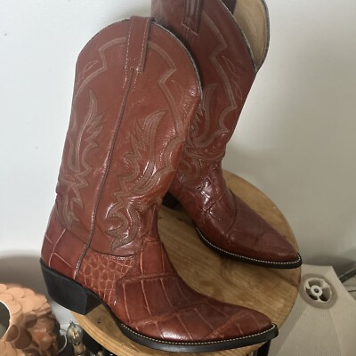 Vintage Justin Men's 9.5D Exotic Alligator Western Cowboy Boots Brown