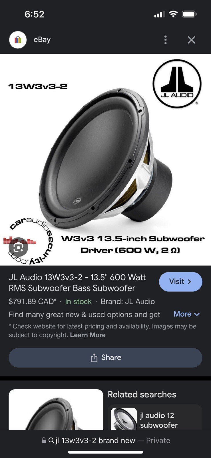 JL Audio 13W3v3-2 13.5-inch (345 mm) Car Subwoofer Driver, 2 Ω
