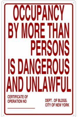 NYC Occupancy Sign (White, Reflective, Aluminum 14X22 -Rust Free)-REF24-1027