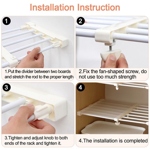Adjustable Closet Cupboard Storage Organizer Shelf Extendable Divider Rack White - Picture 4 of 13