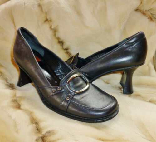 VTG Italy GOFFREDO FANTINI Black Leather STEAMPUNK Buckle Heels Shoes 37.5 / 7.5 - Picture 1 of 9