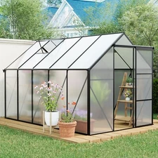 6 x 10 FT Polycarbonate Greenhouse Kit Garden House with Lockable Door Black