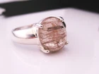 Vintage UTC Sterling Silver & Gold Rutile Quartz Cabochon Ring sz. 8 Box Cased