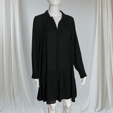 Banana Republic Black Babydoll Shirt Dress Size 4 Semi Sheer Mini Pockets