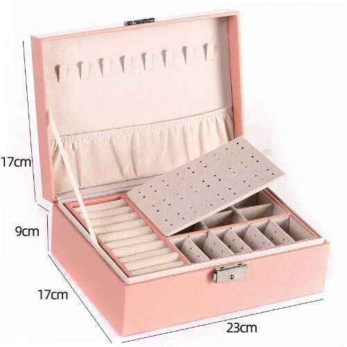 1pcs Double Layer Storage Box And Women Large Capacity Leather Jewelry Box  - Bild 9 von 15