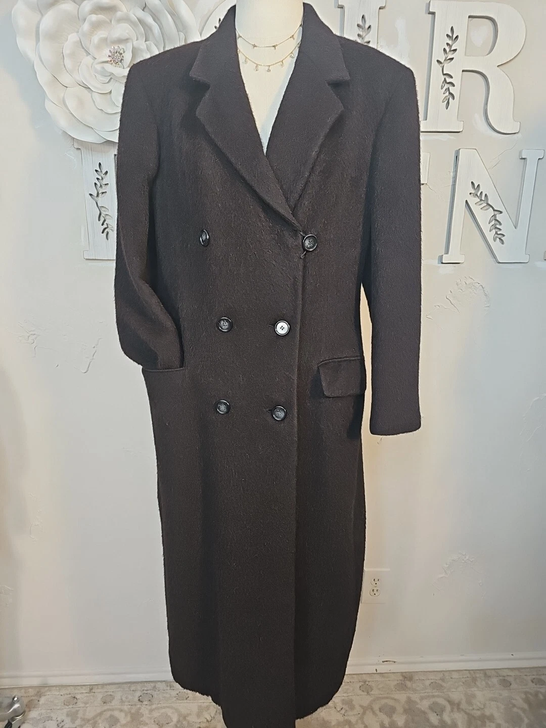 Cappotto lungo Burberry lana nera alpaca taglia 12 cioccolato COLORE