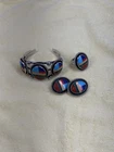 Vintage Sterling Silver Southwestern Inlay Jewelry Set Bracelet Ring Earrings