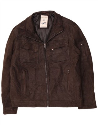 Angelo Litrico Mens Leather Jacket UK 42 XL Brown Leather DI06